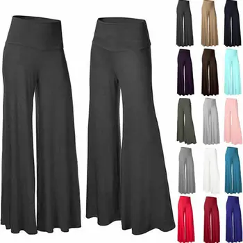 Kobiety plus size wysoka talia szerokie nogi Maxi długie spodnie jednolity kolor biuro Lady temat odcinku plisowane Palazzo Lounge spodnie S-3XL