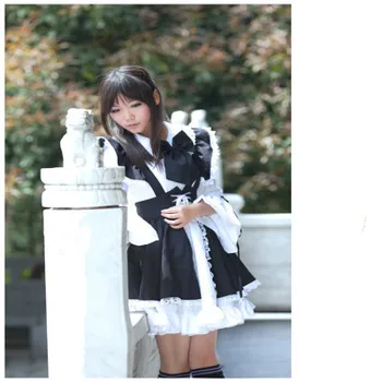 Kobiety pokojówka strój anime długa sukienka czarno-biały fartuch sukienka Lolita strój cosplay kostium