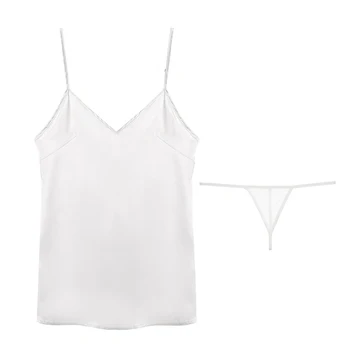 Kobiety Sexy oparcie piżamy strój jednolity kolor gładkie letnie szelki chusta V-neck szlafrok strona odzież satynowa koszula nocna bielizna