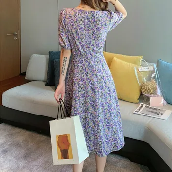 Kobiety sukienka z szyfonu 2020 letnia moda damska krótki rękaw V-neck kwiatowy print casual sukienki vintage A-line Vestidos