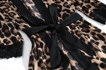 Kobiety szlafrok i koszulka koszula nocna zestaw leopard piżama Femme piżamy soft stretch knit piżama Mujer piżamy, szlafrok koszula nocna zestawy