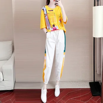 Kobiety Uliczna moda strój sportowy lato nowa moda studenci temat 2 komplety cienka koreańska wersja hong kong styl spodnie