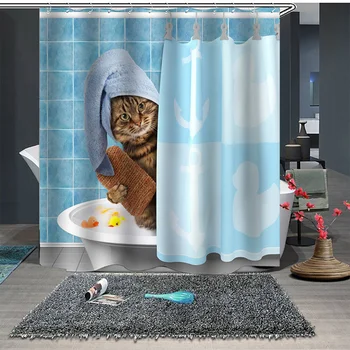Kocia wanna z prysznicem kurtyna zabawna Gwiazda przestrzeń wodoodporny kocie prysznic zasłony światłoszczelne łazienka zasłony tkaniny łazienka, zasłony łazienkowe