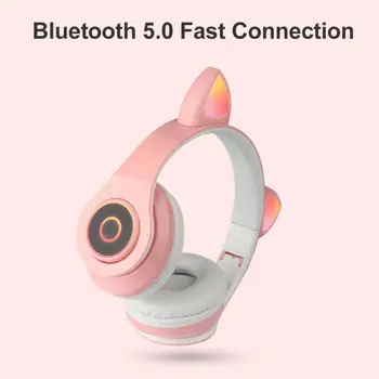 Kocie Uszy Błysk Światła Ładny Kot Bluetooth Bezprzewodowe Słuchawki Z Mikrofonem Dla Grils Prezent Kolorowe Bluetooth 5.0 Headse Słuchawki Stereo