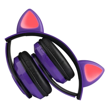Kocie Uszy Błysk Światła Ładny Kot Bluetooth Bezprzewodowe Słuchawki Z Mikrofonem Dla Grils Prezent Kolorowe Bluetooth 5.0 Headse Słuchawki Stereo