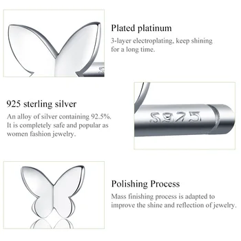 Kolczyki-motyle BISAER 925 srebro mały motyl wykwintne kolczyki dla kobiet biżuteria ECE775