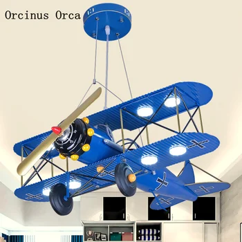 Kolor retro samolot żyrandol chłopiec sypialnia pokój dziecięcy lampa amerykański twórczy led iron myśliwiec żyrandol