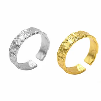 Kolor srebrny zmięte cynowy folia tekstury pierścień nieregularne pierścienie minimalistyczny pierścionek dla kobiet