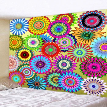Kolorowa Geometria Mandala Gobelin Psychodeliczny Ścienny Czeskiego Tapisserie Murale Indian Kwiatowy Dywan Ścienny Ręcznik Plażowy