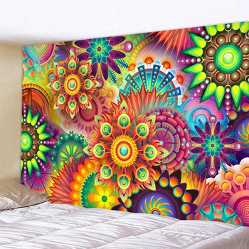 Kolorowa Geometria Mandala Gobelin Psychodeliczny Ścienny Czeskiego Tapisserie Murale Indian Kwiatowy Dywan Ścienny Ręcznik Plażowy