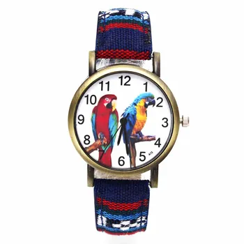 Kolorowe 2 Papuga Zwierzę, Ptak, Zwierzę Zegar Papuga Budgie Budgie Ara Mężczyzna Kobiet Zegarki Moda Paski Denim Zegarek