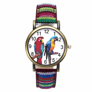 Kolorowe 2 Papuga Zwierzę, Ptak, Zwierzę Zegar Papuga Budgie Budgie Ara Mężczyzna Kobiet Zegarki Moda Paski Denim Zegarek