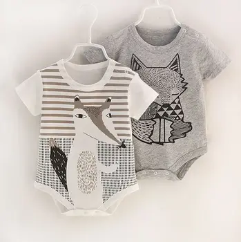 Kombinezony Dla Dzieci Fox Pattern Print Krótkie Rękawy Kombinezon Dziecięcy Baby Boy Ubrania Baby One-Pieces Stroje Ubrania Dla Dziewczyn