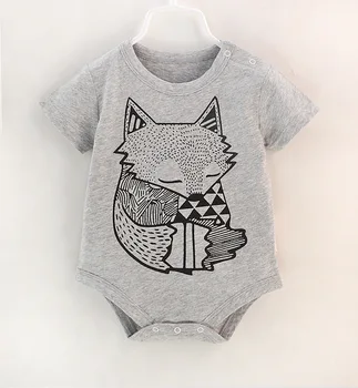 Kombinezony Dla Dzieci Fox Pattern Print Krótkie Rękawy Kombinezon Dziecięcy Baby Boy Ubrania Baby One-Pieces Stroje Ubrania Dla Dziewczyn