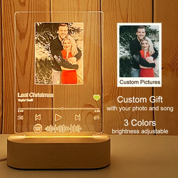 Konfigurowalne spersonalizowane zdjęcia i ulubione piosenki Okładka albumu Muzyka Spotify Scan Play akrylowy lampka nocna na świąteczny prezent