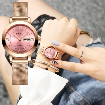 Korea moda czysta czerwona automatyczna немеханическая damski zegarek świecące wodoodporny podwójny kalendarz moda zegarek stalowy pas