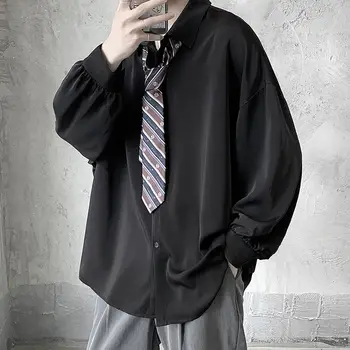 Koreański krawat Sukienka koszula męska moda kolorem business casual shirt mężczyźni ulica Dzika temat koszule z długim rękawem męskie M-2XL