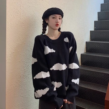 Koreański Kreskówka Chmury Damski Sweter Elegancki Przyczynowo-Śledczy Zbyt Duży Sweter Z Dzianiny Bluzki 2020 Jesień Nowy Wyciągnąć Swetry