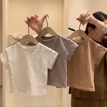Koreański odzież Dziecięca 2020 Nowa dziecięcy t-shirt bawełna małe dzieci dziecko z krótkim rękawem rękawy, na dole koszula