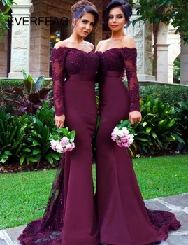 Koronki Burgundia Sukienki Druhny Sexy Koronki Z Długim Rękawem Sukienka Panny Młodej Formalna Druhna 2020 Zwyczaj