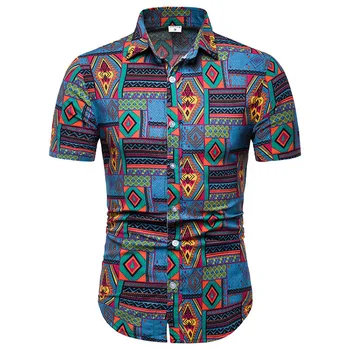Koszula z kwiatowym nadrukiem męskie letnie z krótkim rękawem Hawaje plażowa koszula dla mężczyzn Afrykański styl casual kolorowe, przytulne Mikey 5XL