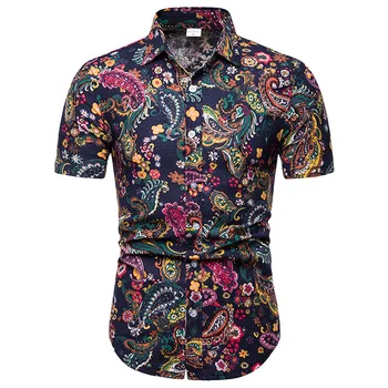 Koszula z kwiatowym nadrukiem męskie letnie z krótkim rękawem Hawaje plażowa koszula dla mężczyzn Afrykański styl casual kolorowe, przytulne Mikey 5XL