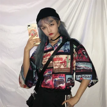 Koszule Damskie proste uniwersalne hip-hop Harajuku modny koreański styl luźna nadrukiem damskie wolny czas однобортные bluzki damskie