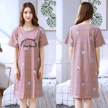 Koszule nocne Damskie letnie plus rozmiar 5XL do połowy łydki z nadrukiem koreański styl słodkie piżamy Damskie piżamy Sleepshirts Kawaii Leisure