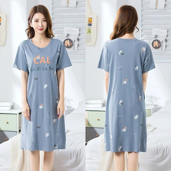 Koszule nocne Damskie letnie plus rozmiar 5XL do połowy łydki z nadrukiem koreański styl słodkie piżamy Damskie piżamy Sleepshirts Kawaii Leisure