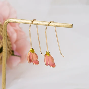 Kpop Tulipan kolczyki pręta dla kobiet różowy słodki Południowa boho wiszące kolczyki Kolczyk złoty kolor hoop kolczyki biżuteria