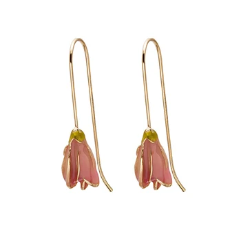 Kpop Tulipan kolczyki pręta dla kobiet różowy słodki Południowa boho wiszące kolczyki Kolczyk złoty kolor hoop kolczyki biżuteria