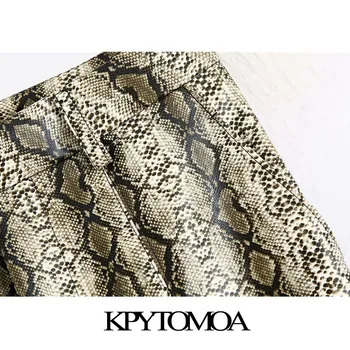 KPYTOMOA kobiety 2020 elegancki moda sztuczna skóra wężowa print boczne kieszenie spodnie vintage Wysoka Talia zamek Fly spodnie Damskie Mujer