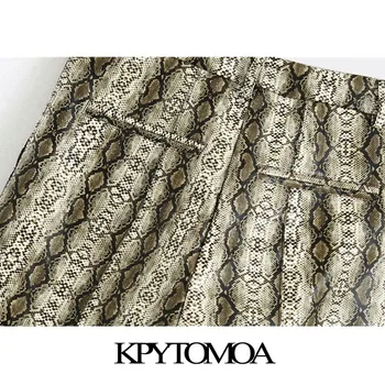 KPYTOMOA kobiety 2020 elegancki moda sztuczna skóra wężowa print boczne kieszenie spodnie vintage Wysoka Talia zamek Fly spodnie Damskie Mujer