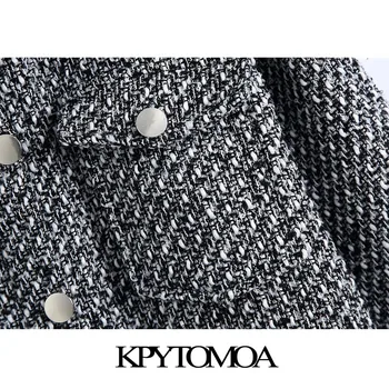 KPYTOMOA Women 2021 Fashion With Pockets oversize Tweed Coat Jacket Vintage Long Sleeve Button-up Damskie kurtki eleganckie bluzki