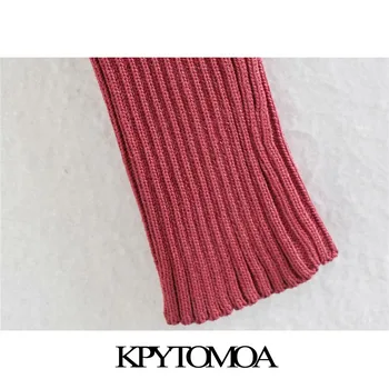KPYTOMOA Women 2021 moda z klapkami z organzy skrócony sweter z dzianiny wzór z długim rękawem damskie swetry modne topy