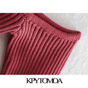 KPYTOMOA Women 2021 moda z klapkami z organzy skrócony sweter z dzianiny wzór z długim rękawem damskie swetry modne topy