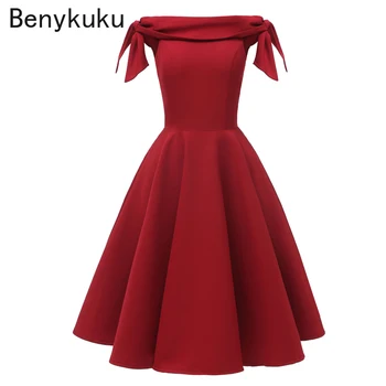 Krawat Rękaw Elegancka Suknia Wieczorowa Suknia Wieczorowa Czerwona Sukienka Vintage Huśtawka Kobiety Wychodzą Na Ulicę Sexy Efektowne Sukienki Z Odkrytymi Ramionami