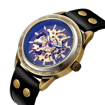 Kreatywne zegarek mechaniczny z automatycznym własnym steampunk szkielet męski zegarek retro ze stali nierdzewnej zegarki męskie montre homme