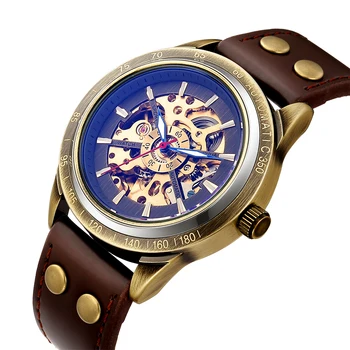 Kreatywne zegarek mechaniczny z automatycznym własnym steampunk szkielet męski zegarek retro ze stali nierdzewnej zegarki męskie montre homme