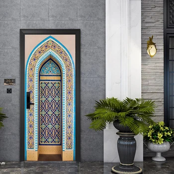 Kreatywny Arabska ościeżnica sztuki fresk naklejka dekoracji wnętrz Sypialnia Salon drzwi ścienne naklejki samoprzylepne Винли na ścianie plakat