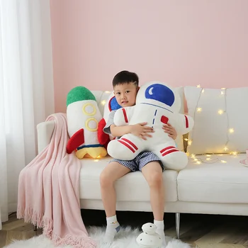 Kreskówka astronauta rakieta, statek kosmiczny samolot pluszowe zabawki ThrowPillow nadziewane astronauta lalka zabawki wystrój pokoju poduszka prezent dla chłopca