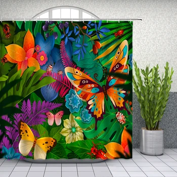 Kreskówka kolorowe liście, motyle, owad, plac zabaw, prysznice zasłony wystrój łazienki wodoodporny poliester tkaniny kurtyna zestaw