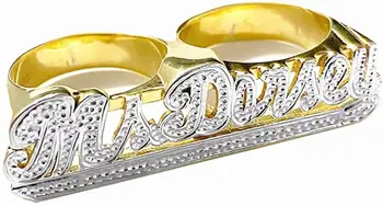 KristenCo spersonalizowane rzeźbione podwójne palec nazwa pierścień początkową nazwą pierścień pierścień spersonalizowane 18K pozłacane pierścienie dla kobiet prezenty