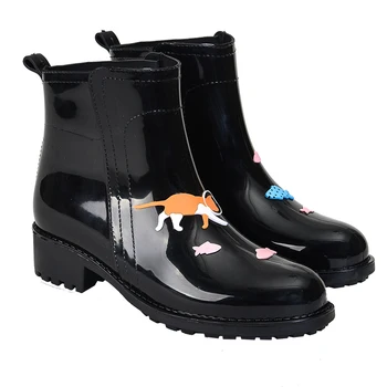 Kropla deszczu buty kobiety wodoodporny antypoślizgowe okrycia przeciwdeszczowe dziewczyny moda buty gumowe statek kosmiczny kot aplikacje