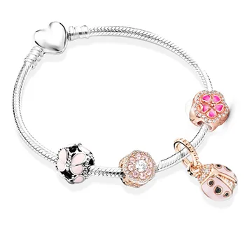 Kryształ Cyrkon koraliki dla kobiet biżuteria pasują oryginalne zawieszenia Pandor bransoletka różowy motyl koraliki Pulseira biedronka wisiorek prezent
