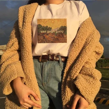 Kuakuayu HJN Van Gogh Gang Starry Night Printed T Shirt Vincent Van Gogh Art Printing Women Short Sleeve Tee Tops