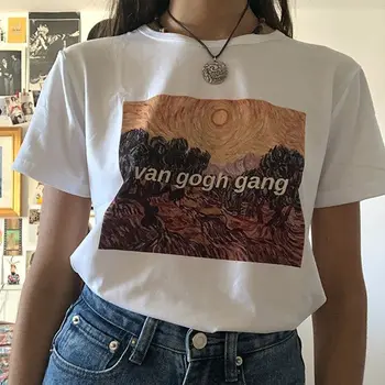 Kuakuayu HJN Van Gogh Gang Starry Night Printed T Shirt Vincent Van Gogh Art Printing Women Short Sleeve Tee Tops