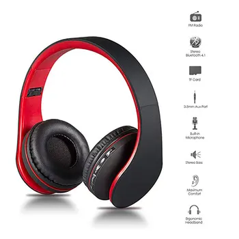 KuWFi Bezprzewodowe słuchawki Bluetooth 4.1 zestaw słuchawkowy 3,5 mm słuchawki MP3 z karty TF FM HIFI Hands-Free wMic do smartfona PC laptop