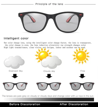 Kwadratowy marka fotochromowe okulary polaryzacyjne klasyczne nity Kameleon Mężczyźni Kobiety okulary TR90 okulary przeciwsłoneczne, męskie okulary