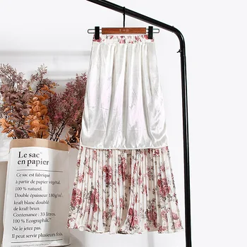 Kwiat szyfonowa spódnica damska drukowana długa plisowana spódnica dla kobiet letnia elastyczna talia A-line długa spódnica kobiety z podszewką